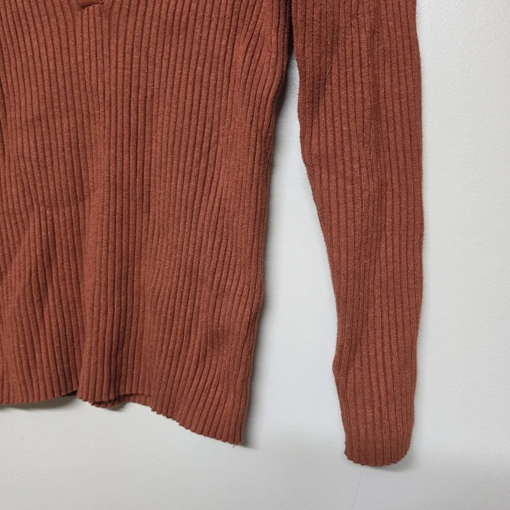 Marine Layer Lexi Polo Sweater Ribbed Knit Rust Brown Orange Long Sleeve Size XS